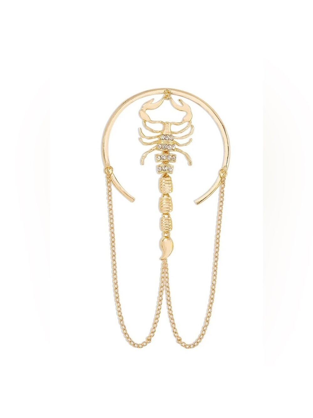 New Gold Scorpion Upper High Arm Cuff Bracelet w/ Rhinestone & Chain Accents - Picture 9 of 11